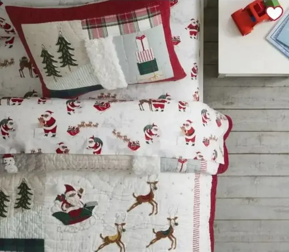 Pottery Barn Kids Heritage Black Santa Organic Twin Size Sheets